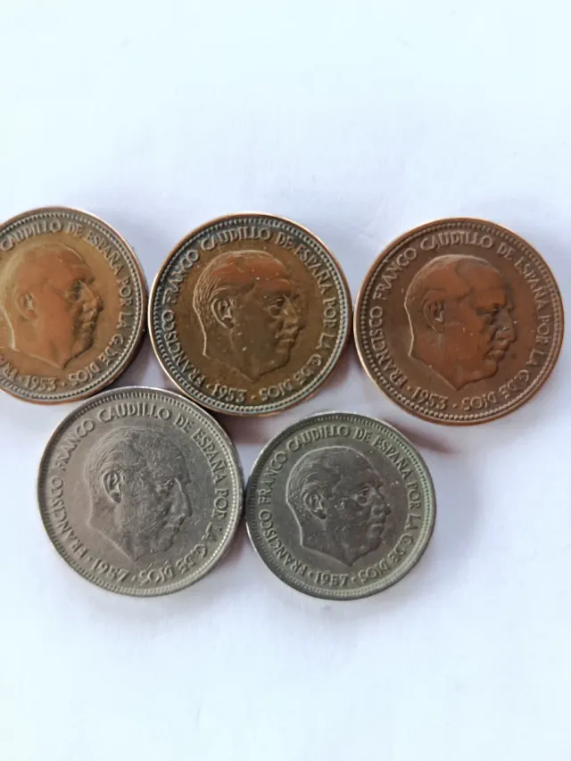 Lote 5 monedas antiguas Franco Pesetas