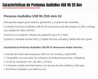 Interfaz Audio PreSonus Audiobox USB96 y microfono