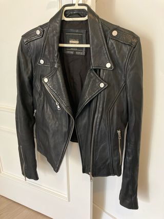 Chaqueta Piel Zara Negra Mujer Talla M