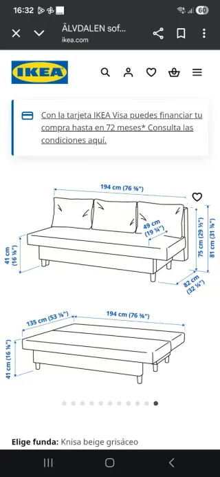 Sofá Cama Gris Tela