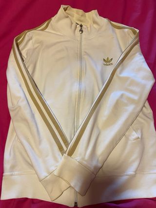 Chaqueta Adidas Mujer Blanca Rayas Doradas