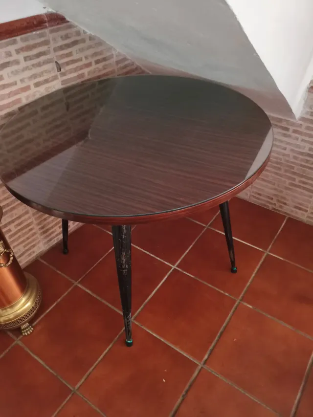 Mesa redonda 90cm salón cristal y madera