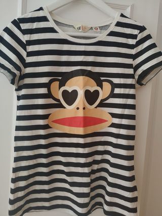 Camiseta H&M Rayas Mono Corazón, Paul Frank.