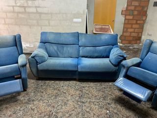 Sofá 3 plazas y 2 individuales azul