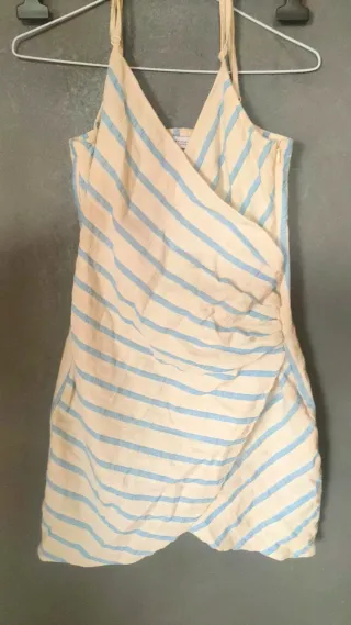 Vestido Zara Rayas Beige y Azul