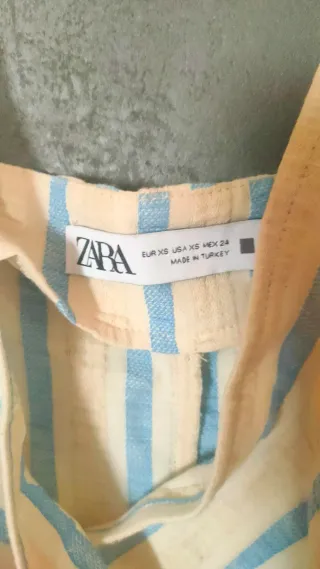 Vestido Zara Rayas Beige y Azul