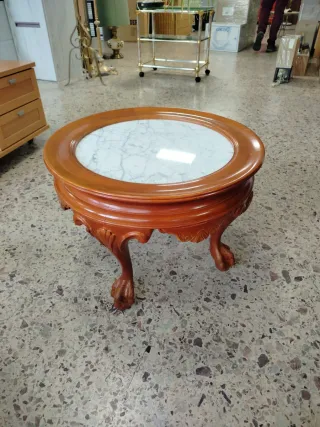 Mesa centro madera maciza y mármol
