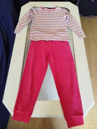 Pijama niña rayas y pantalón rosa