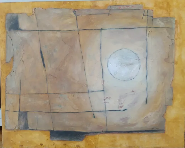 Cuadro al óleo abstracto beige y amarillo