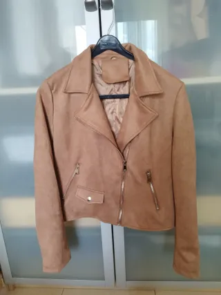Cazadora Biker Antelina Mujer Beige