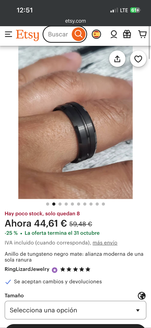 Vendo Anillo negro de hombre 