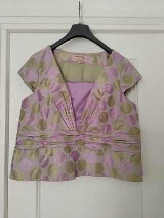 Vestido de fiesta CABOTINE lunares rosa y dorado