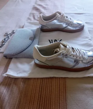 Lote Zapatillas y Bolso Fiesta Plata