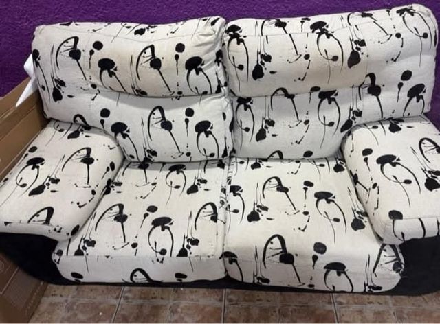 Sofá 2 plazas tela blanco y negro