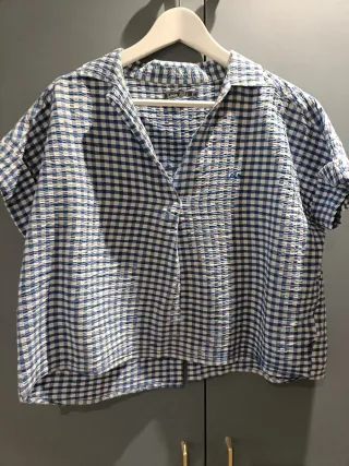 Blusa Lois cuadros azul y blanco