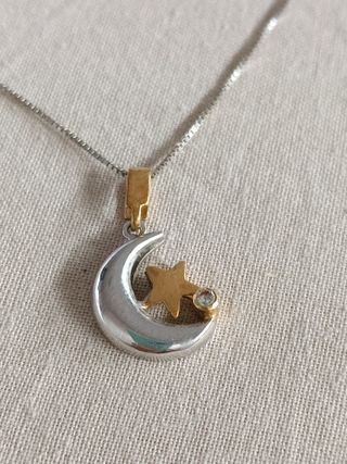 Collar Plata Luna y Estrella con brillante