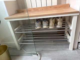Panca Ikea in legno e metallo con scaffale scarpiera