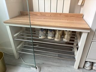 Panca Ikea in legno e metallo con scaffale scarpiera