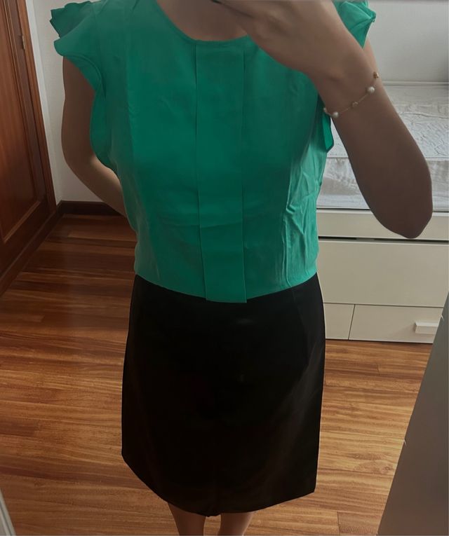 Falda Carolina Herrera Negra y Verde