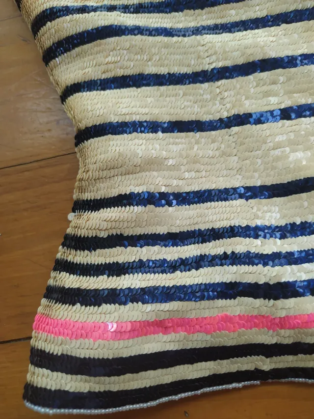 Top Escada Lentejuelas Rayas Azul y Rosa