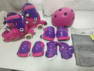 Patines y protecciones Oxelo niña rosa/morado