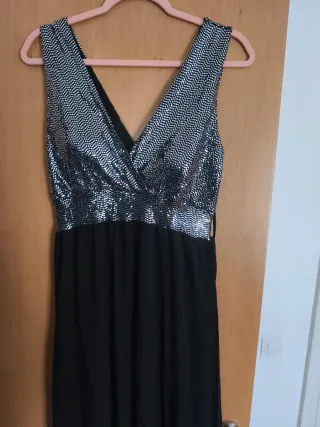 Vestido fiesta lentejuelas plata y negro