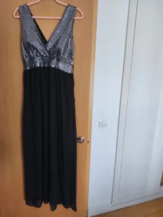 Vestido fiesta lentejuelas plata y negro