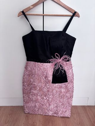 Vestido Sonia Peña Negro y Rosa