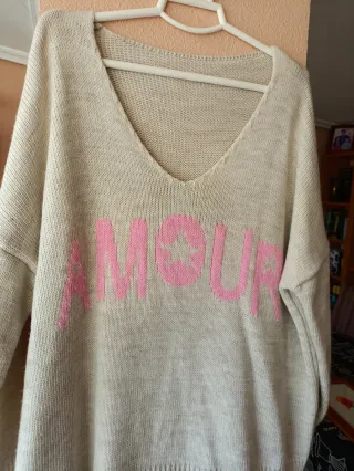 Jersey Oversize AMOUR Beige Rosa Talla Única