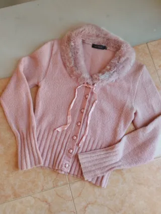 Chaqueta lana rosa mujer