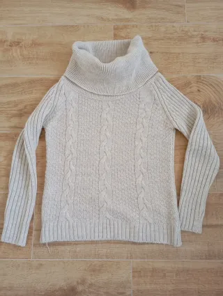 Jersey cuello alto trenzado talla única beige