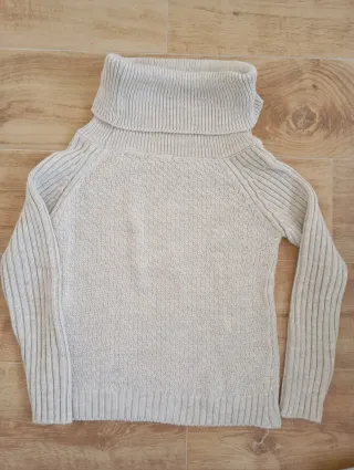 Jersey cuello alto trenzado talla única beige