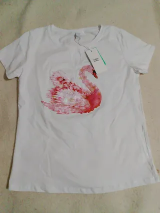 Blusa Blanca con Cisne Rosa Talla XL