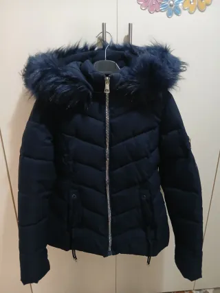 Cappotto donna blu con cappuccio