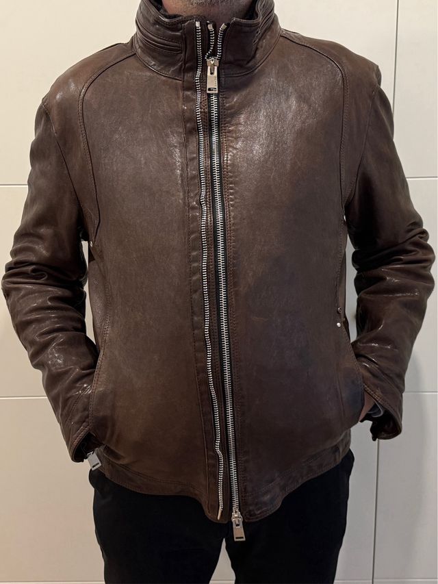 Cazadora de cuero de vacuno Delan Marrón