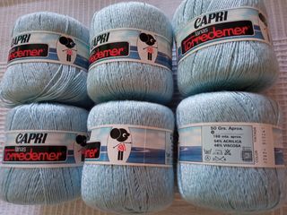 6 ovillos lana hilo azul claro