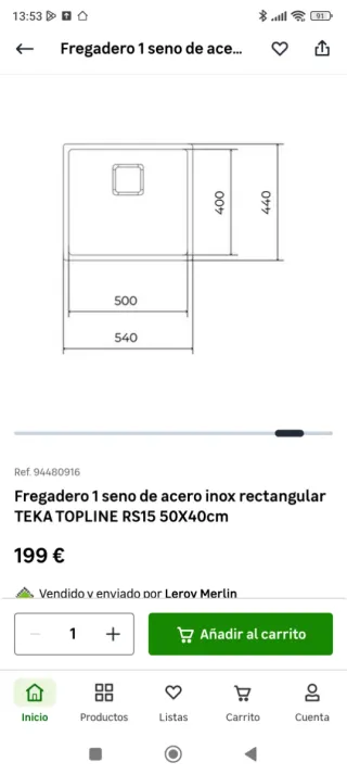 Fregadero Teka 50x40 cm Acero Inox