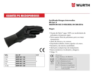 Guantes PU Microporosos Negros Talla 8 (M) Wurth