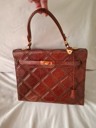 Bolso Vicosta Piel Serpiente Marrón Dorado