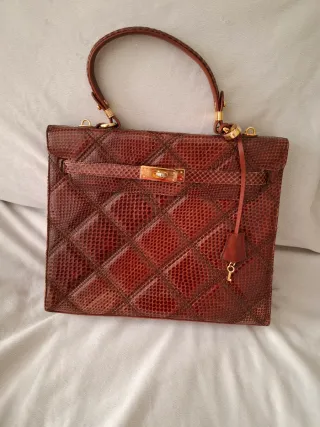 Bolso Vicosta Piel Serpiente Marrón Dorado