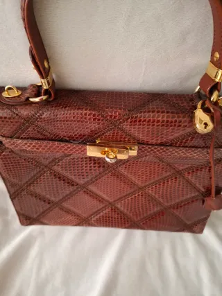 Bolso Vicosta Piel Serpiente Marrón Dorado