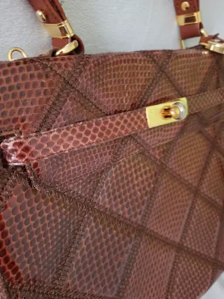 Bolso Vicosta Piel Serpiente Marrón Dorado