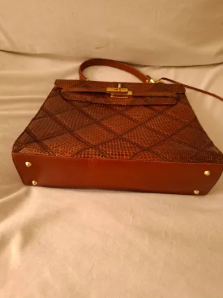 Bolso Vicosta Piel Serpiente Marrón Dorado