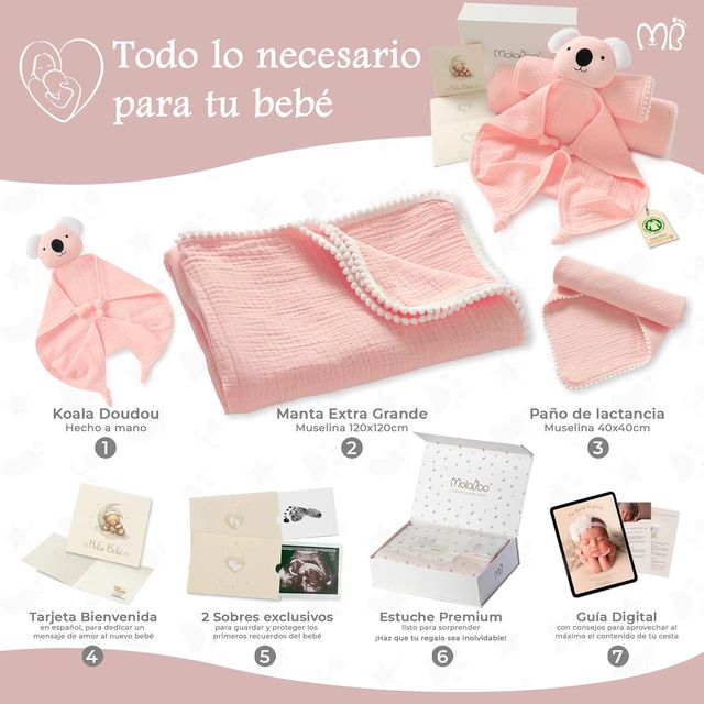 Canastilla Bebé Koala Rosa Manta Algodón Orgánico