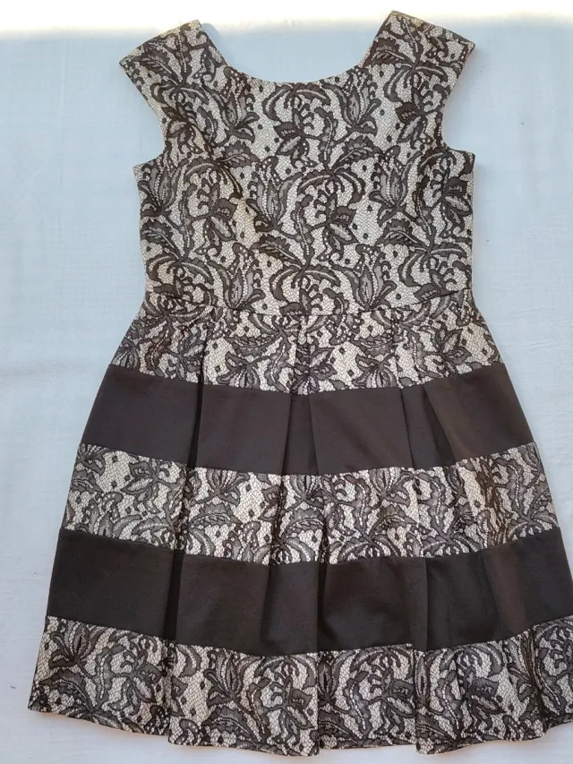 Vestido fiesta encaje beige y negro T.44