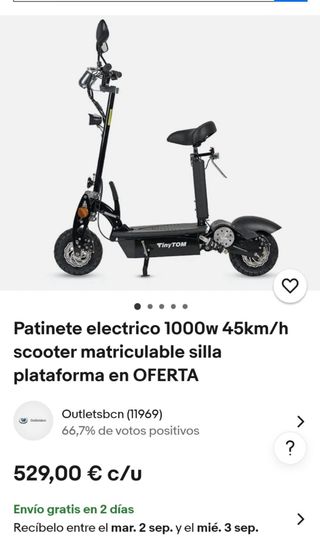 Patinete Eléctrico 1000w 45km/h Matriculable