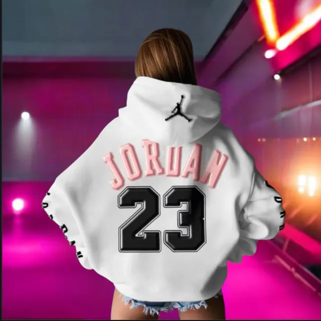 Sudadera Jordan 23 Blanca y Rosa Unisex oversize