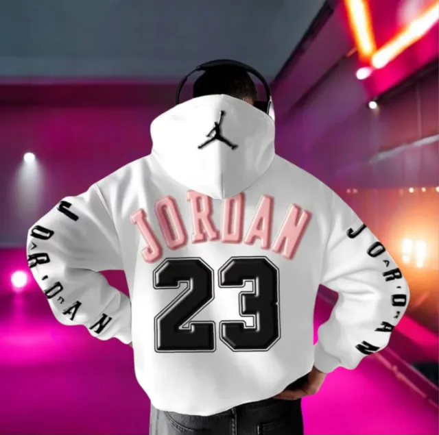 Sudadera Jordan 23 Blanca y Rosa Unisex oversize