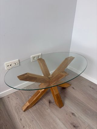 Mesa de centro cristal y madera