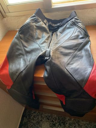 Pantalones Moto Mujer Piel Negro/Rojo